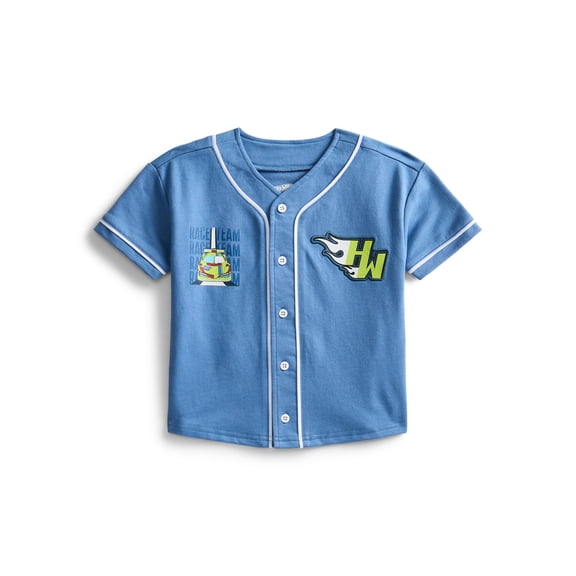 Hot Wheels Toddler Button Down Baseball Jersey with Short Sleeves, Sizes 12M-5T