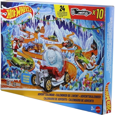 Hot Wheels Toy Cars & Playset, 2026 Advent Calendar with 10 Vehicles in 1:64 Scale, 14 Winter-Themed Accessories & 10 Ornament Clips