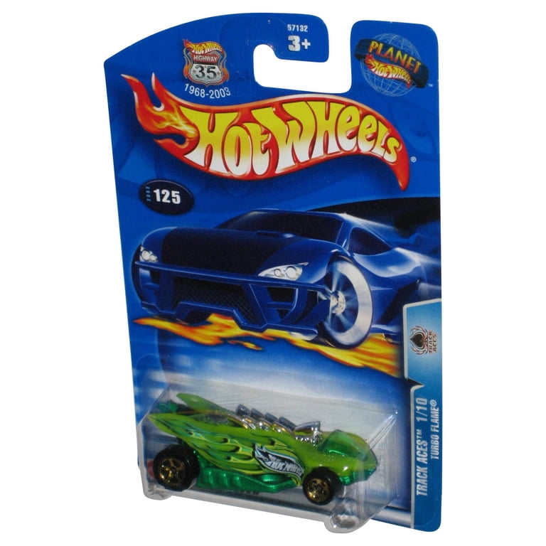 Hot Wheels Track Aces 1/10 (2003) Green Turbo Flame Toy Car #125