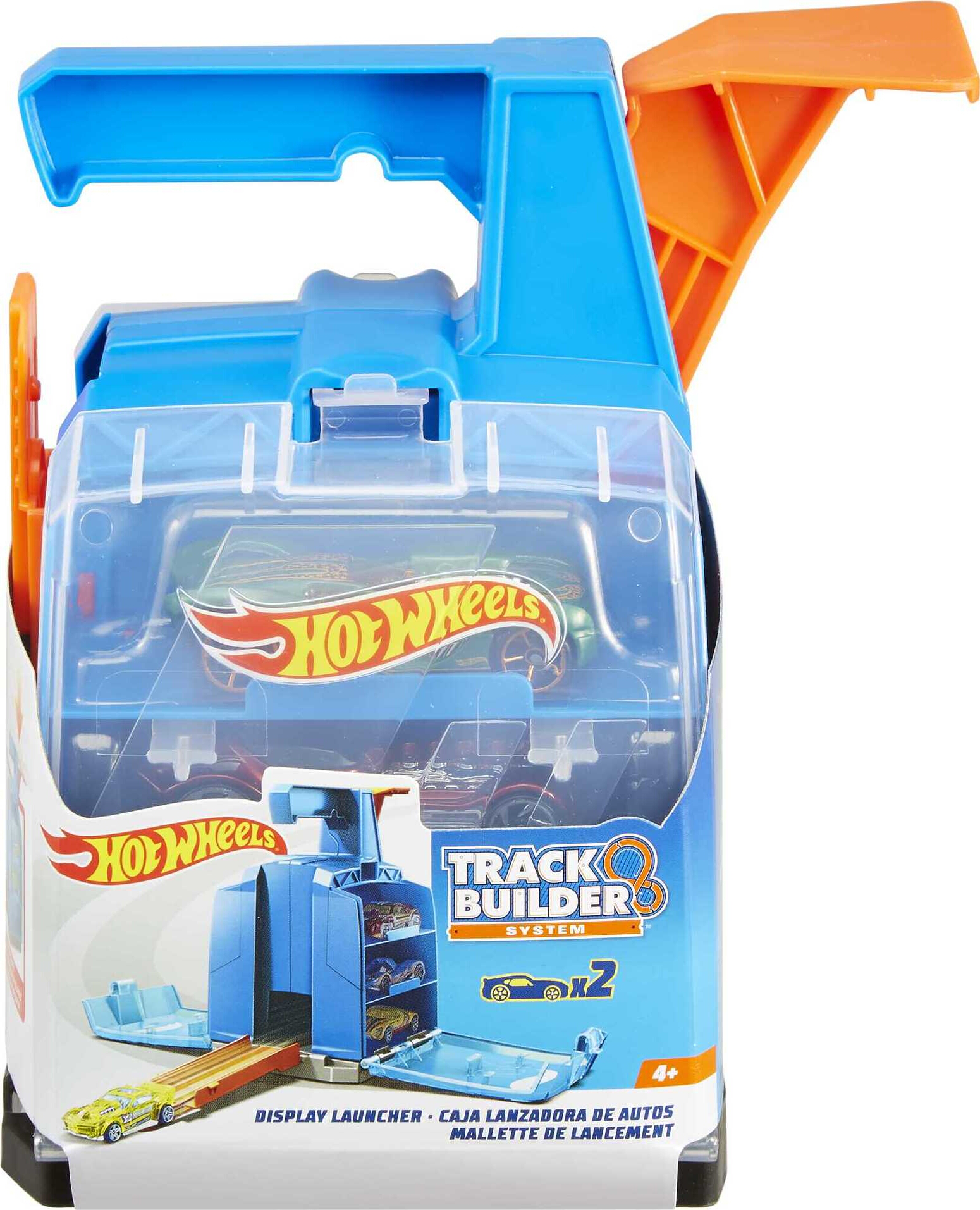 Hot Wheels Track Builder Display Launcher with 2 Toy Cars, Holds 6 1:64 Scale Vehicles - image 1 of 7