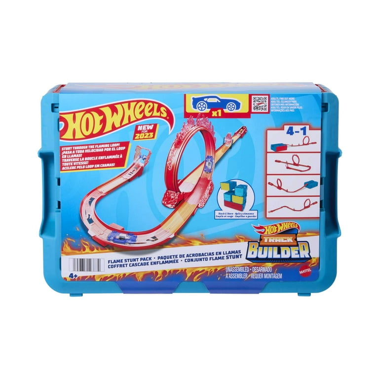 Hot Wheels Track Builder Flame Stunt Pack Toy Car Storage Container 16 Track Pieces