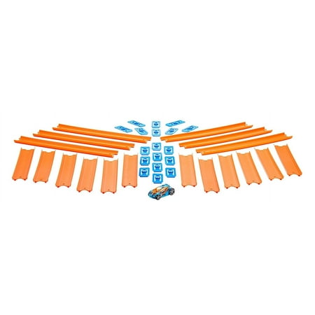 Hot Wheels Track Builder Straight Track with Car, 15 Feet - Styles May Vary, Orange and Blue