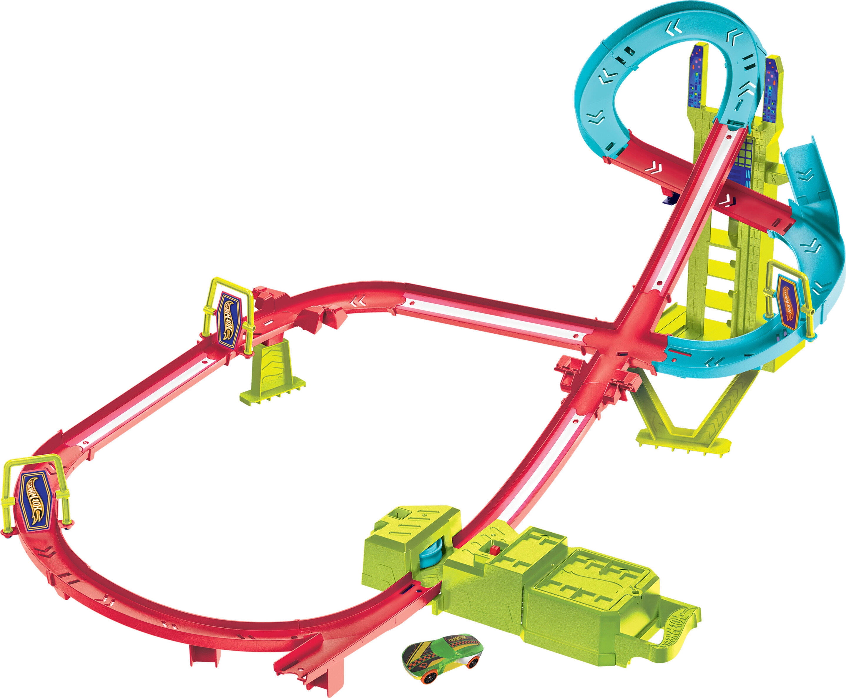 Hot Wheels Track Set, Neon Speeders Skyscraper Speed Circuit with 1 Hot  Wheels Car