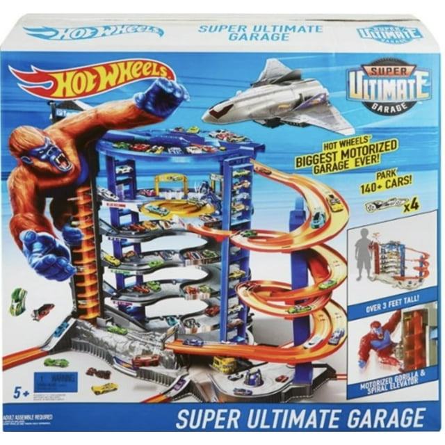 Hot Wheels Track Set with 4 1:64 Scale Toy Cars, Super Ultimate Garage, Over 3-Feet Tall