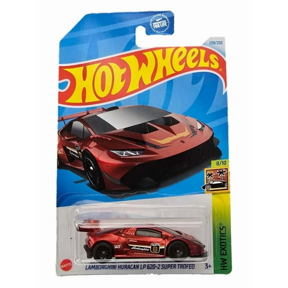 Hot Wheels Treasure Hunt Lamborghini Huracan LP 620-2 Super Trofeo, HW Exotics Series 8/10, Red Die-Cast Car, 2021 Collection