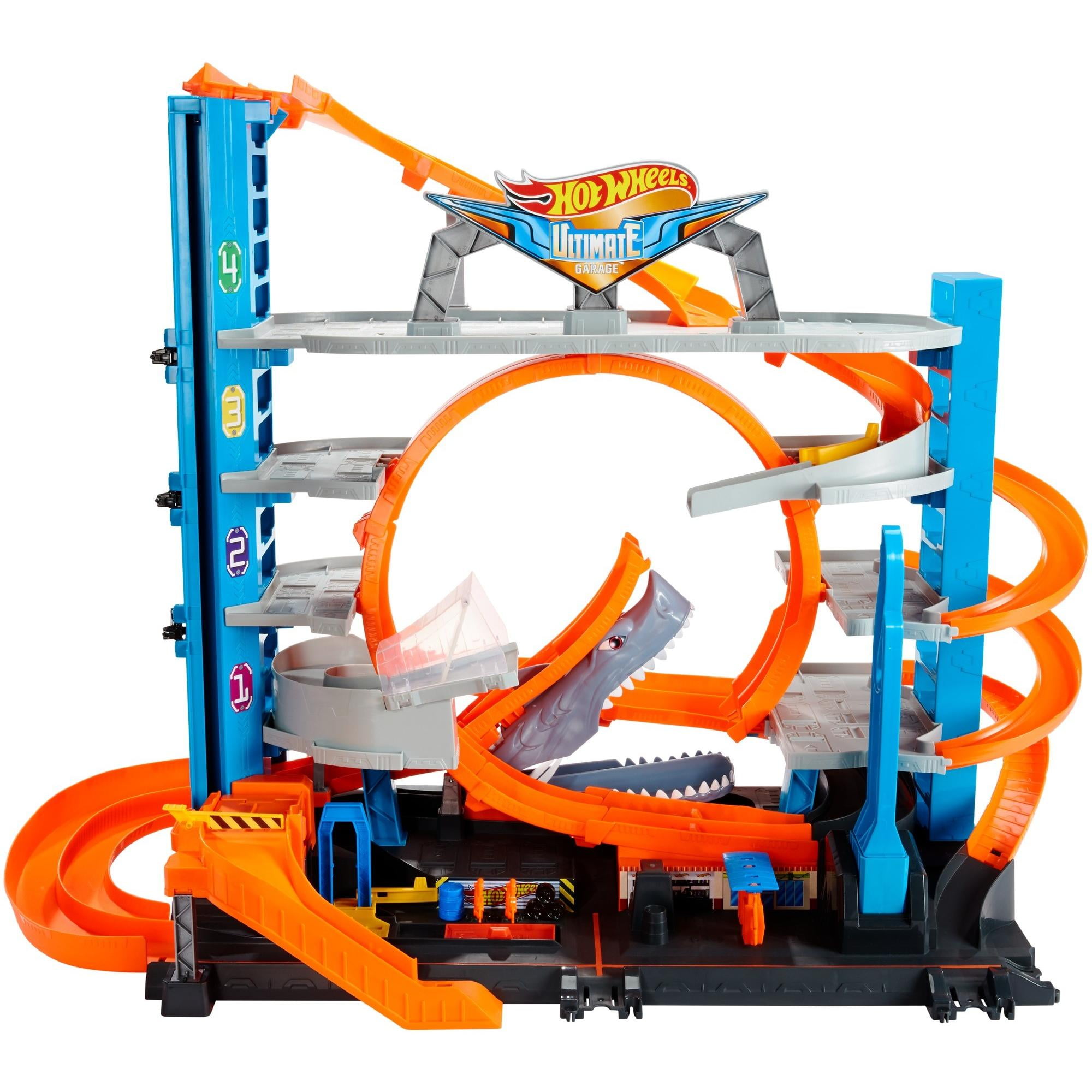 Hot Wheels Ultimate Garage Tower Shark Loop Racetrack 2 Vehicles