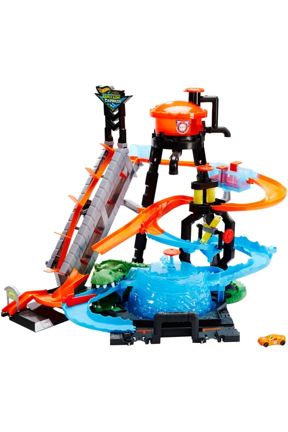 Ultimate Gator Car Wash Playset with Color Shifters Toy Car in 1:64 Scale, 19.69 in