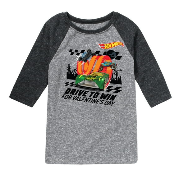 Hot Wheels - Valentine's Drive to Win - Toddler And Youth Raglan Graphic T-Shirt