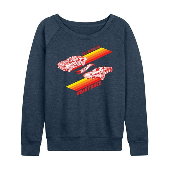 Hot Wheels - Valentine's You Make My Heart Race - Ladies French Terry Long Sleeve Shirt
