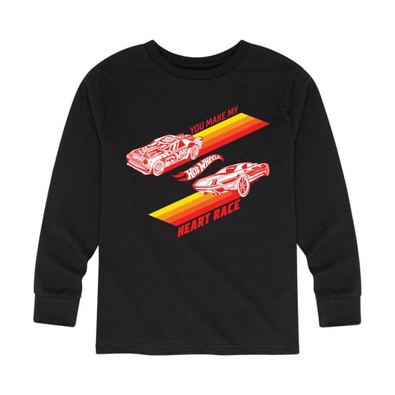 Hot Wheels - Valentine's You Make My Heart Race - Toddler And Youth Long Sleeve Graphic T-Shirt