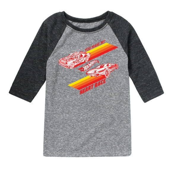Hot Wheels - Valentine's You Make My Heart Race - Toddler And Youth Raglan Graphic T-Shirt