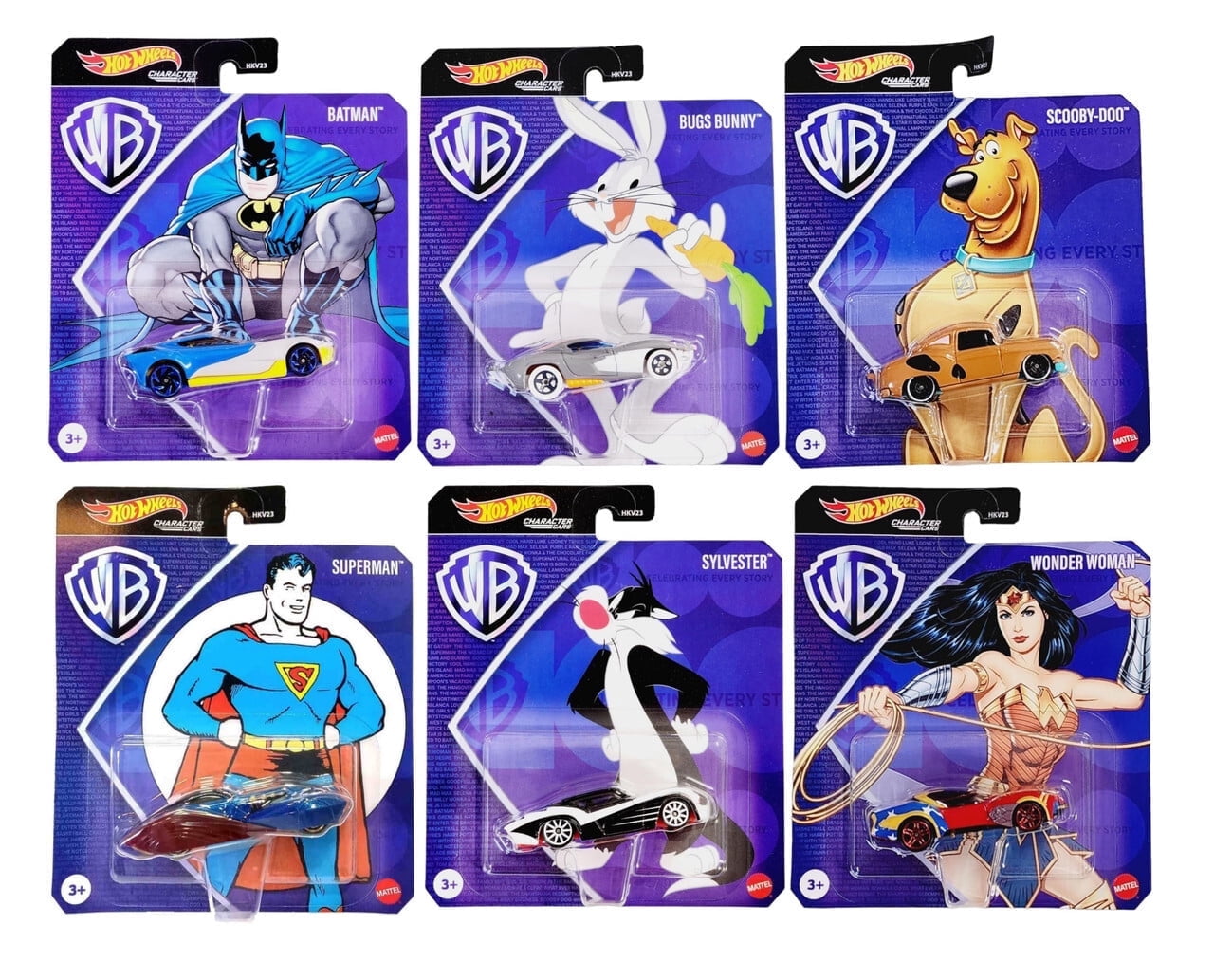 Hot Wheels Warner Bros DC Scooby and Looney Tunes Character Cars Complete Set of 6 Diecast Vehicles