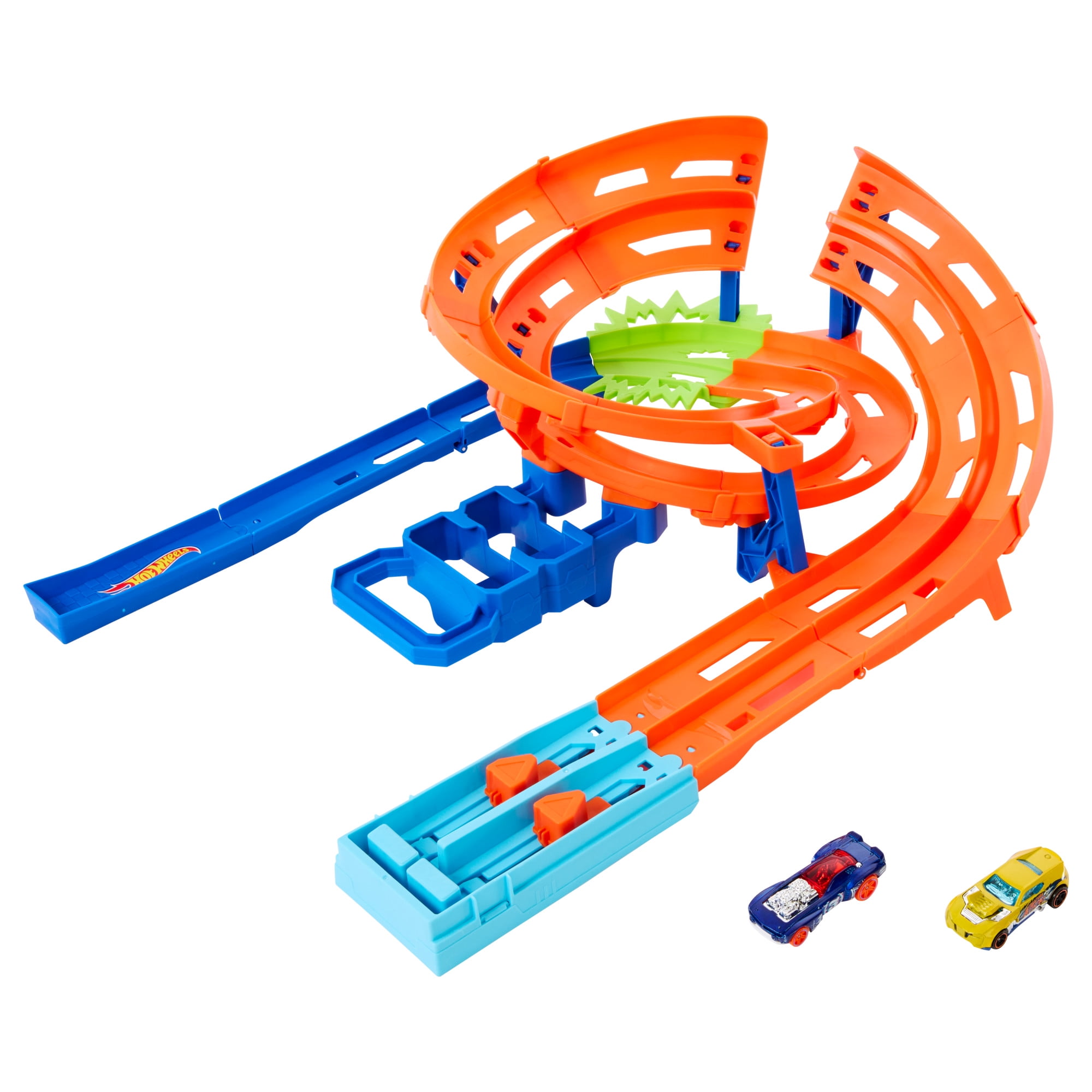 Hot Wheels Whip Around Raceway Track Set, Includes 2 Toy Cars in 1:64 Scale, Easy Storage