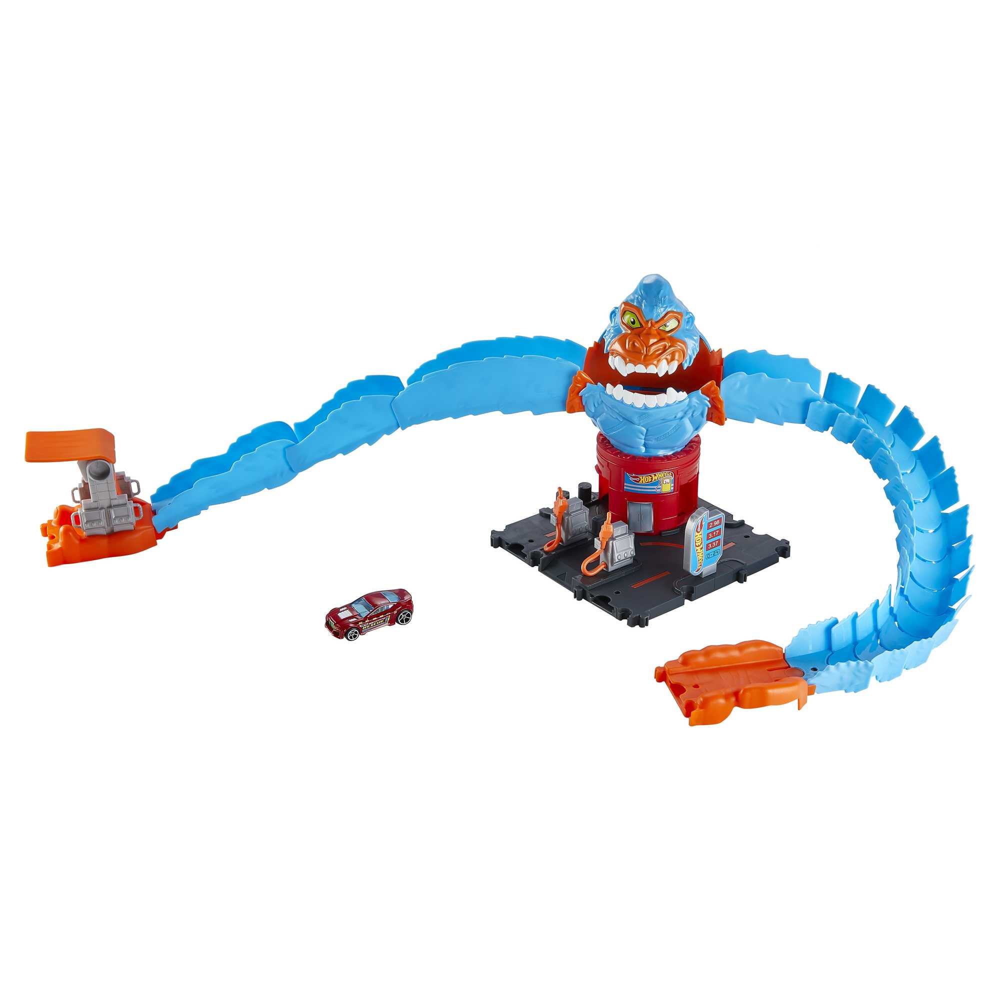 Hot Wheels Wreck \u0026 Ride Gorilla Attack Playset, Gas Station Set with 1:64 Scale Toy Car