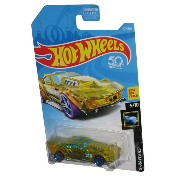 Hot Wheels X-Raycers 5/10 (2017) Yellow Drift Rod Toy Car 177/365 - (Card Has Small Pin Holes)