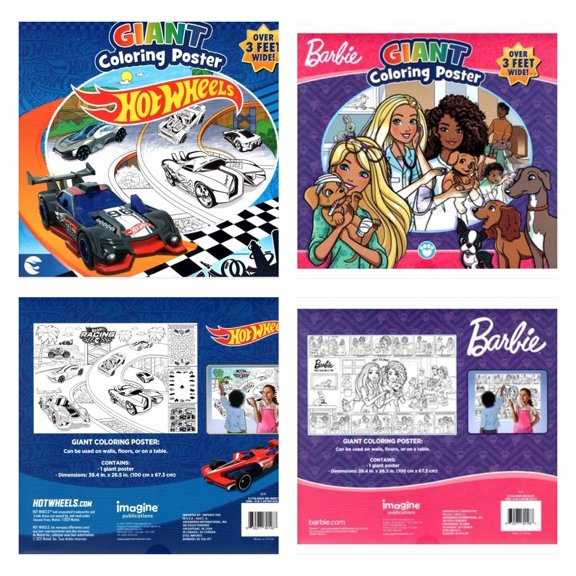 Hot Wheels and Barbie Poster Giant Mega Big 3 feets Coloring,Summer Activities,Girl and Boy Coloring Book giant. Unisex 3+