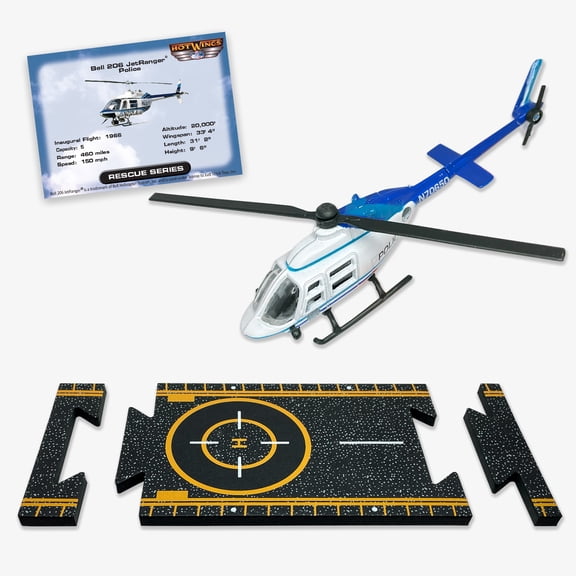 Hot Wings Bell 206 Jetranger Police Helicopter Die Cast Collectible Plane with Connectible Runway #1 Seller in Aviation Museums Nationwide