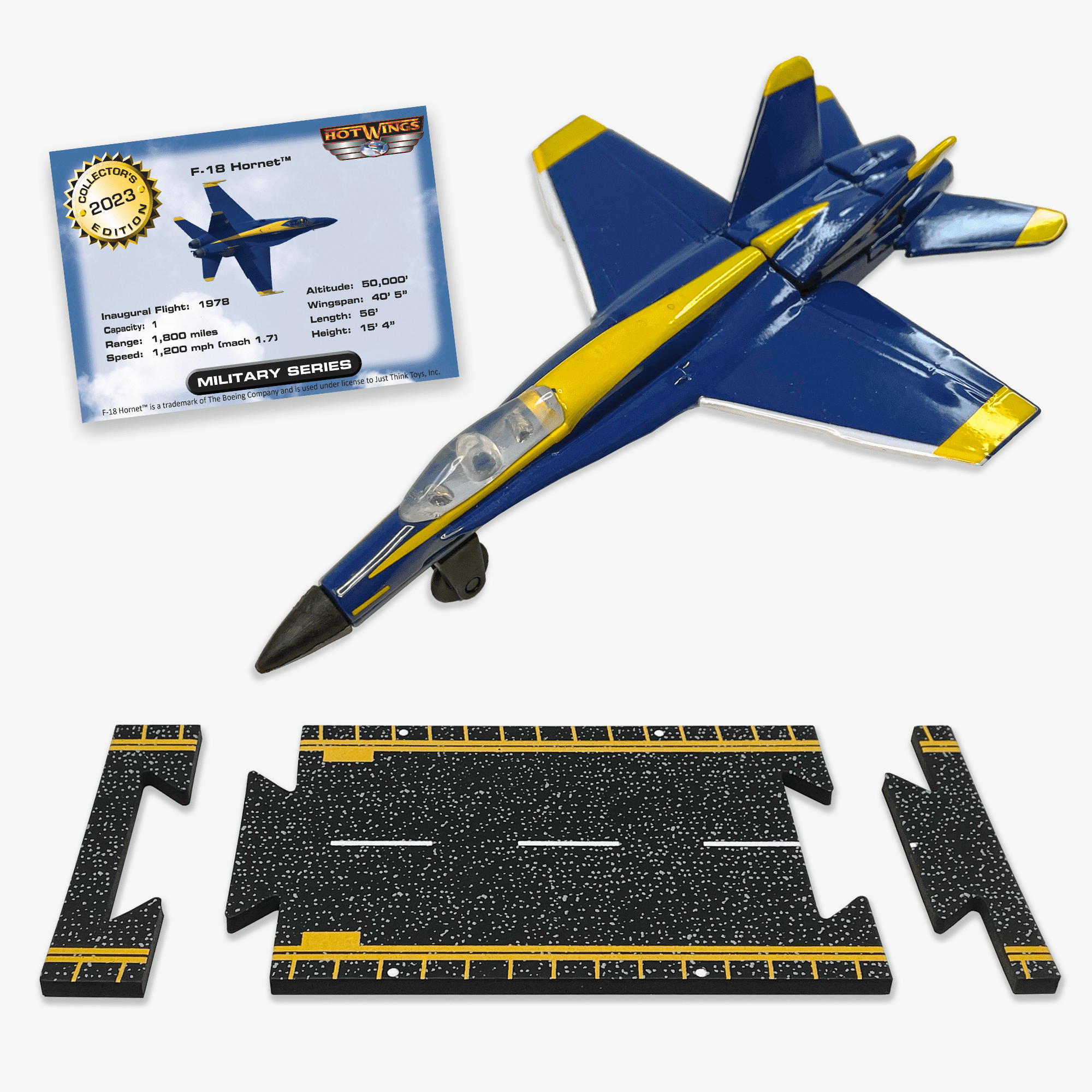 HOT WINGS PLANES Hot Wings F-18 Blue Angels Die Cast Collectible Plane with Connectible Runway #1 Seller in Aviation Museums Nationwide