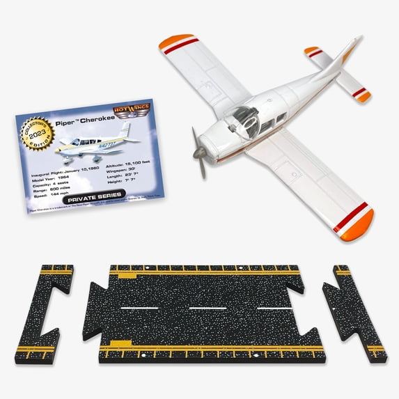 Hot Wings Piper Cherokee Die Cast Collectible Plane with Connectible Runway #1 Seller in Aviation Museums Nationwide
