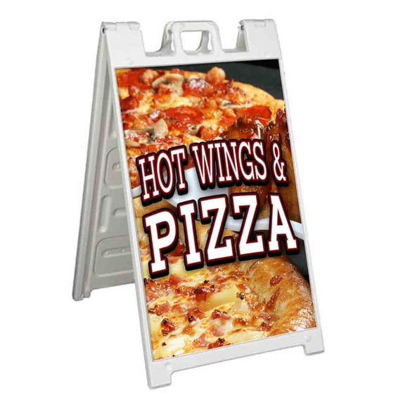 Hot Wings Pizza (24" X 36") Standard A-Frame Signicade, Includes Decal Applied To Stand