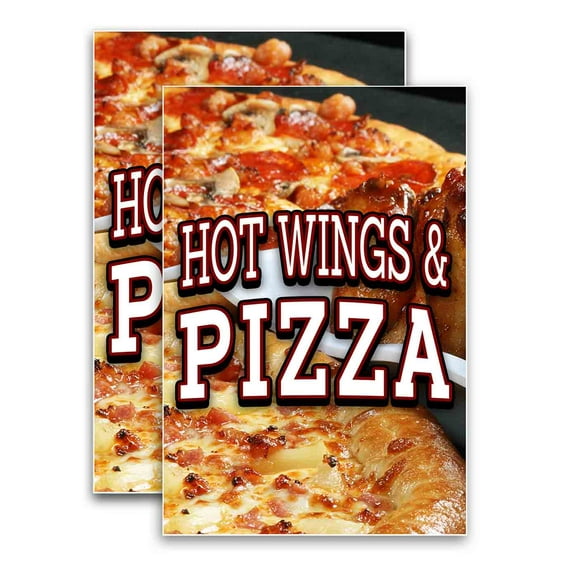 Hot Wings Pizza (24" X 36") Vinyl Decal Only (Pack of 2) |Sign|Sticker|Poster