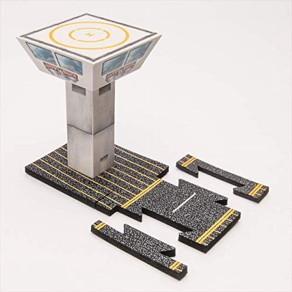 Hot Wings Planes 16107 Hot Wings Control Tower With Connectible Runway Die Cast Model Airplane, Greyblackyellow