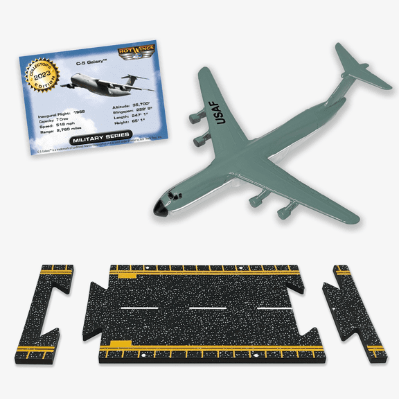 Hot Wings Planes C-5 Galaxy with Connectible Runway Die Cast Plane,Green