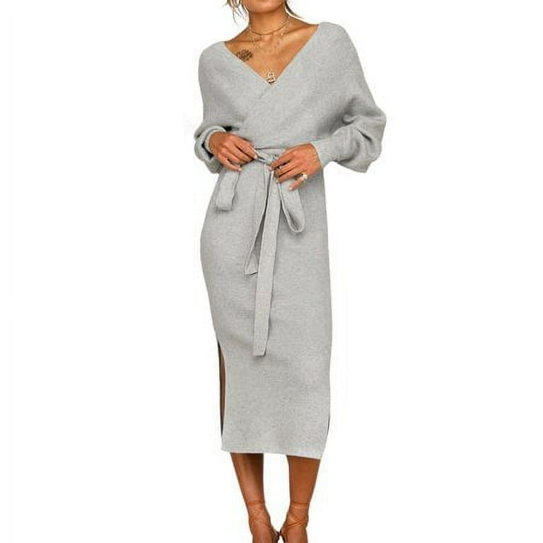 New V-Neck Bat Sleeve Knit Bodycon Dress New V-Neck Bat Sleeve Knit Bodycon Dress