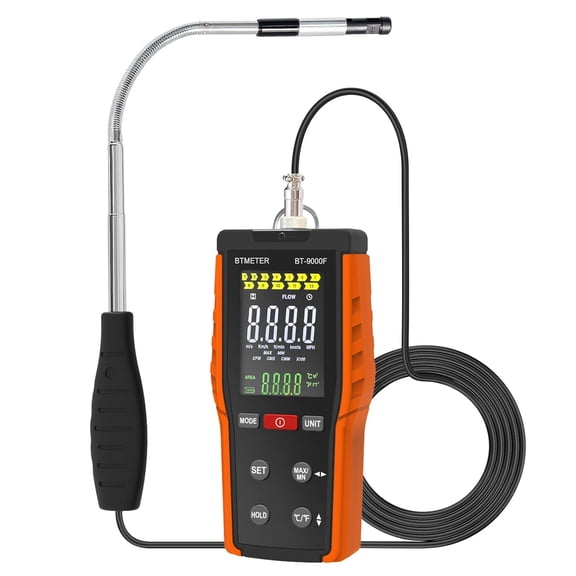 Hot Wire Anemometer - CFM/CMM Handheld Wind Speed Meter, Airflow Meter Measure 0.2~67Mph, Thermal Anemometer with 360 Revolve Telescopic Probe & LCD Backlight for HVAC Duct Air Vent BT-9000F