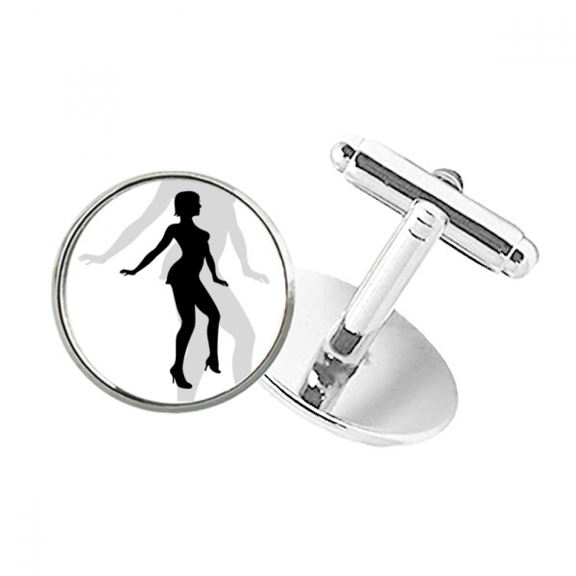 Hot Woman Dancing Outline Round Button Cuff Clip Stud Cufflinks