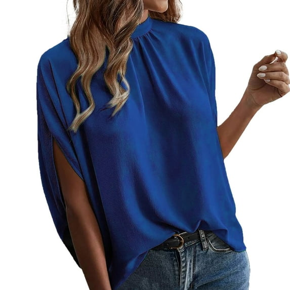 Hot Women Loose Blouse Casual Solid Color Tie Back Batwing Sleeve Solid Color Blouse Ladies Dailywear