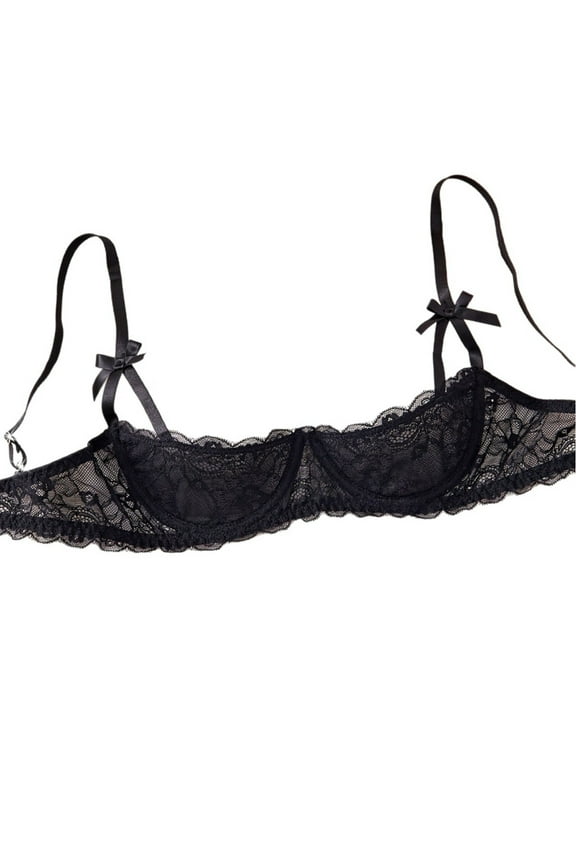 Hot Women's Lace Push Up Plus Size Bra Sheer Balconette Underwire Unlined Design for Home and Role Play