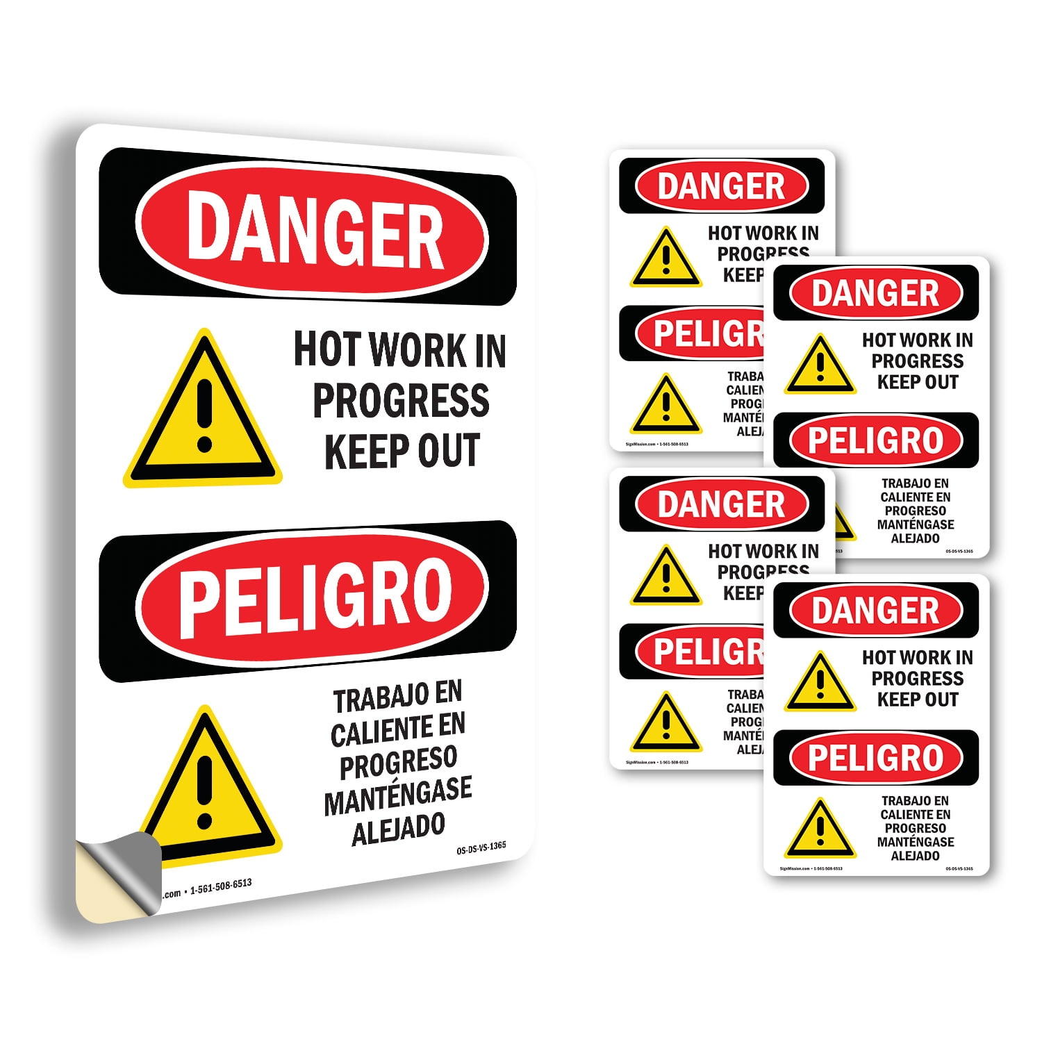 Hot Work In Progress Keep Out Bilingual OSHA Danger Vinyl Decal Label ...
