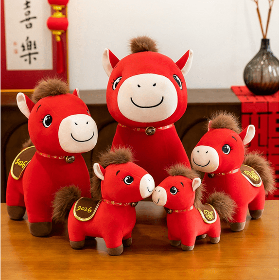 Hot!Year of The Red Horse Plush Toy Zodiac Horse Plushies, 9.8in Chinese New Year Decorations, Lucky Mascot Dolls for Home Office Tabletop Spring Festival Gifts–1PCS (Good Luck)