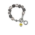 thumbnail image 1 of Hot Yellow Hibiscus Flowers Spinner Black Pebble Bead Charm Bracelet, 1 of 1