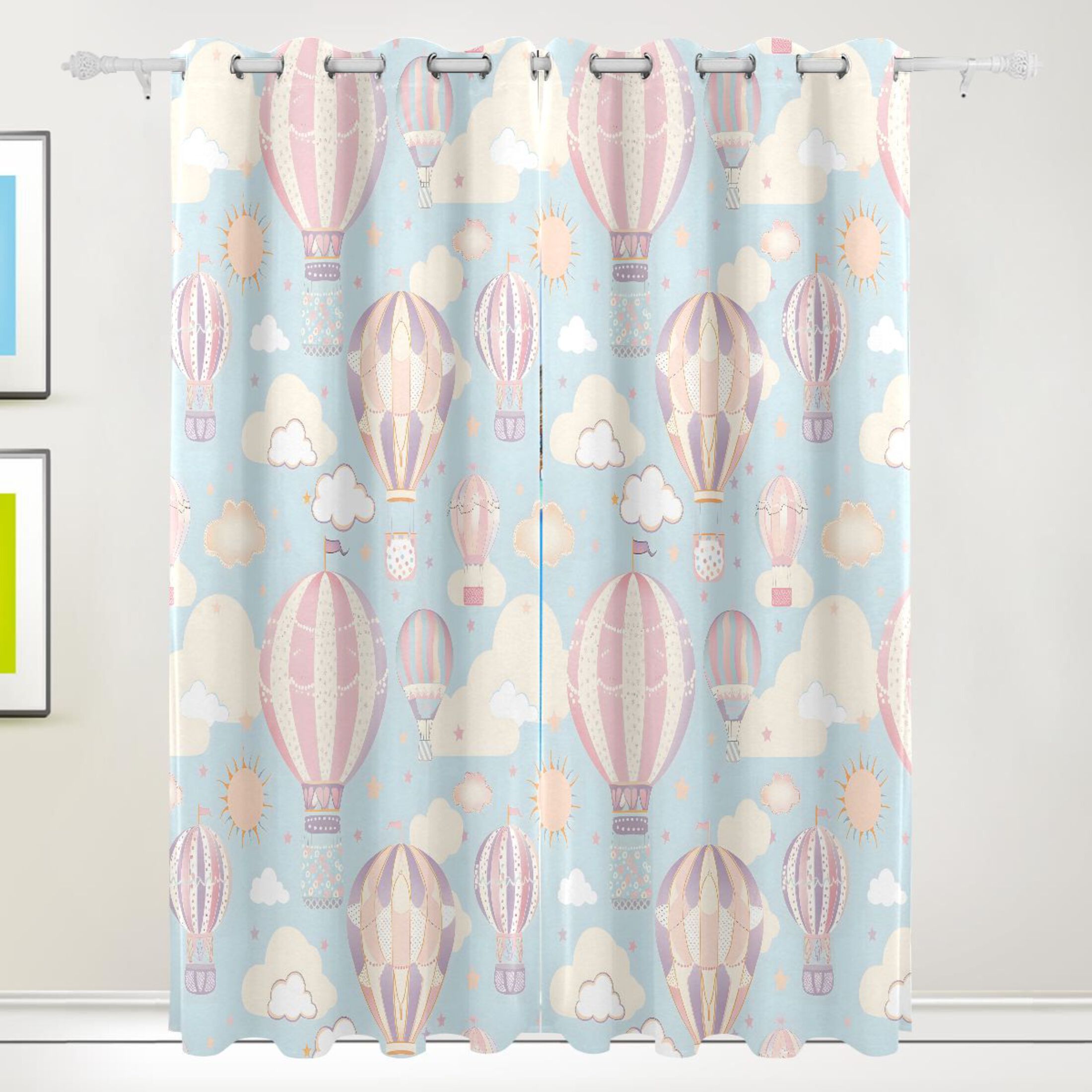 Hot-air Balloon Flying Blackout Curtains 2 Panels Set Grommet Drapes ...