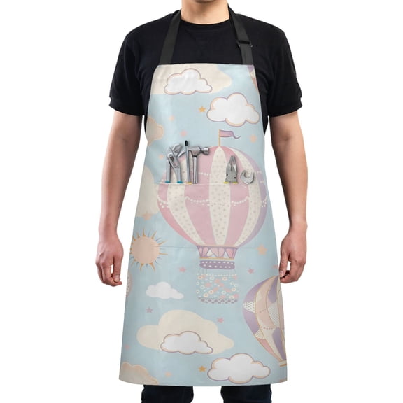 Hot-air Balloon Flying Kitchen Apron with 2 Pockets Adjustable waterproof Cooking Aprons for Women Men Chef