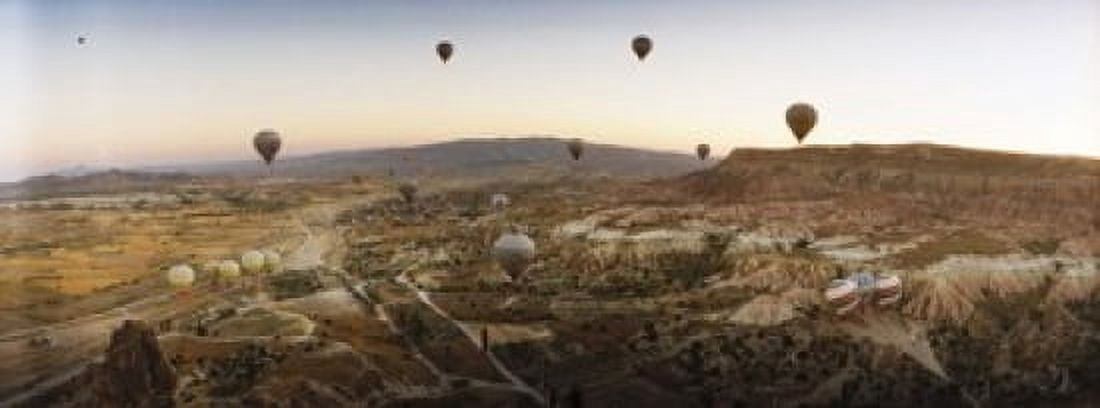 Hot air balloons over landscape at sunrise Cappadocia Central Anatolia Region Turkey Canvas Art - Panoramic Images (15 x 6)