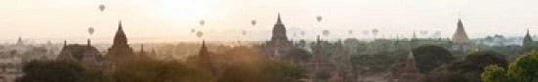 Hot air balloons rise above the ancient temples at sunrise Bagan Mandalay Region Myanmar Canvas Art - Panoramic Images (22 x 4)