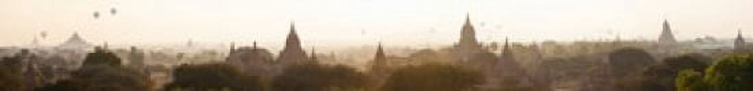 Hot air balloons rise above the ancient temples at sunrise Bagan Mandalay Region Myanmar Canvas Art - Panoramic Images (30 x 4)