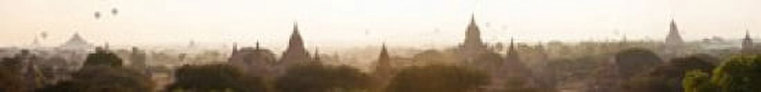 Hot air balloons rise above the ancient temples at sunrise Bagan Mandalay Region Myanmar Canvas Art - Panoramic Images (44 x 6)