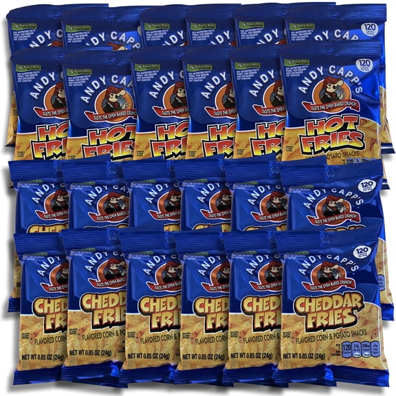 Andy Capp's Hot and Cheddar Fries Snacks Value Pack   120 Calorie Packs | 24 Bags