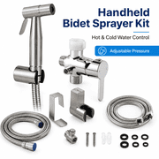 Hot and Cold Water Handheld Bidet Sprayer Kit with Adjustable Pressure Mixing Valve and Stainless Steel Hose for Toilet Attachment