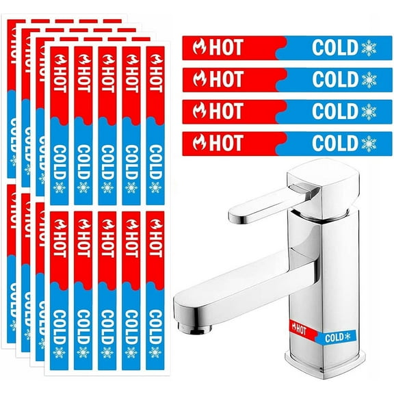 Hot and Cold Water Labels 1/4x2.5inch Waterproof 3D Water Faucet Indicator Sticker Labels 20Pcs
