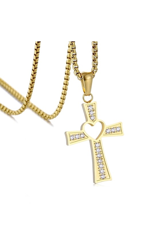 Hot classic 14K Yellow Gold crystal cross pendant Necklace For Women high quality luxury Wedding party Jewelry gifts
