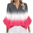 thumbnail image 1 of Hot days, bold styles Olyvenn 3/4 Length Sleeve Womens Tops V Neck Spring Shirts 2025 Flared Sleeve Dressy Casual Gradient Color Blouses Cute Tee Shirt Hot Pink S, 1 of 5
