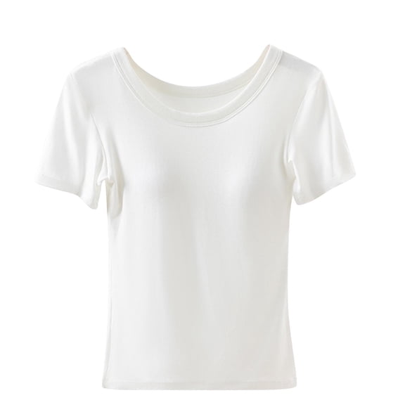 Hot days, bold styles Olyvenn Built in Bra T Shirts for Women Causal Summer Short Sleeve Tops Loose Crewneck Trendy Lightweight Tunic Blouse White XXXL