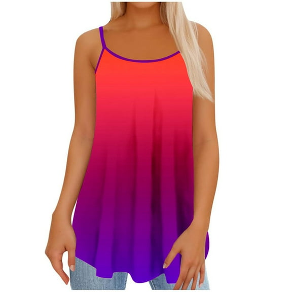 Hot days, bold styles Olyvenn Camisoles for Women Casual Summer Spaghetti Strap Sleeveless Loose Flowy Tunic Trendy Gradient Vacation Tank Tops Red M