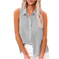 thumbnail image 1 of Hot days, bold styles Olyvenn Cotton Linen Shirts for Women Sleeveless Collared Tank Tops Oversized Button Up Blouses Work Shirts Casual Summer Tshirt Gray S, 1 of 7