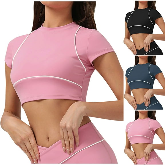 Hot days, bold styles Olyvenn Crop Top Workout Shirts for Women Soft Seamless Gym T Shirts Raglan Sleeve Running Tee Summer Basic Going Out Tops Black M